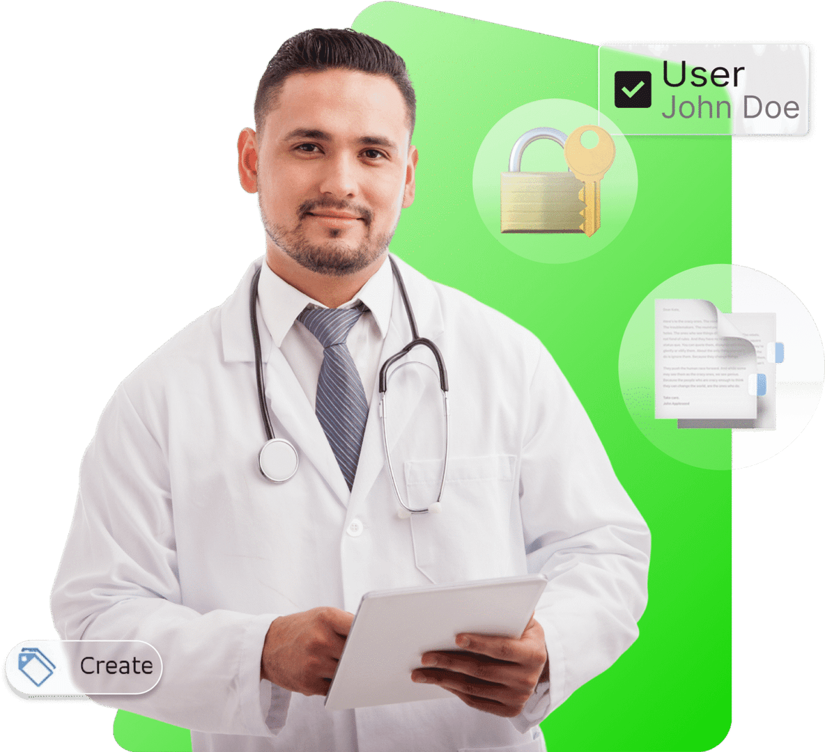Profesional de salud con acceso seguro a documentación clínica y control de usuarios